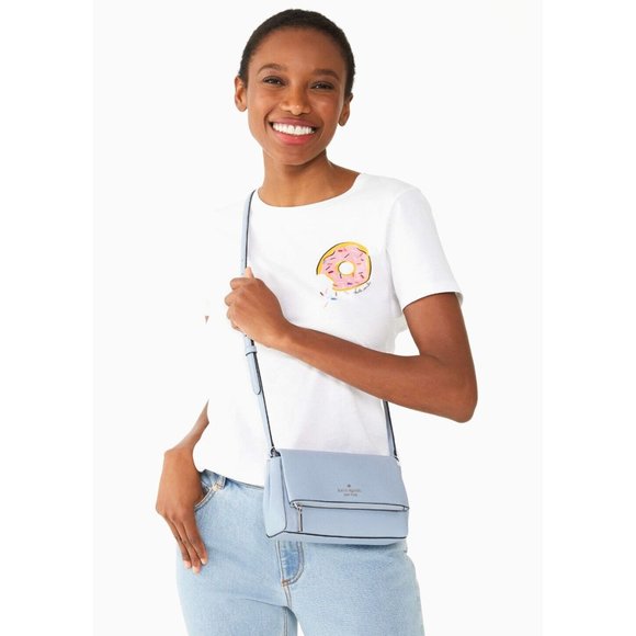 New Kate Spade Leila Mini Zip Crossbody Pebble Leather Muted Blue - Picture 3 of 5